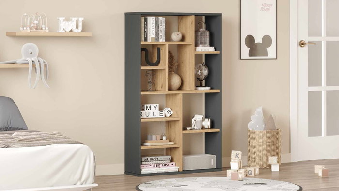Hanah Home Kor1-Sa Estantería Natural y Antracita